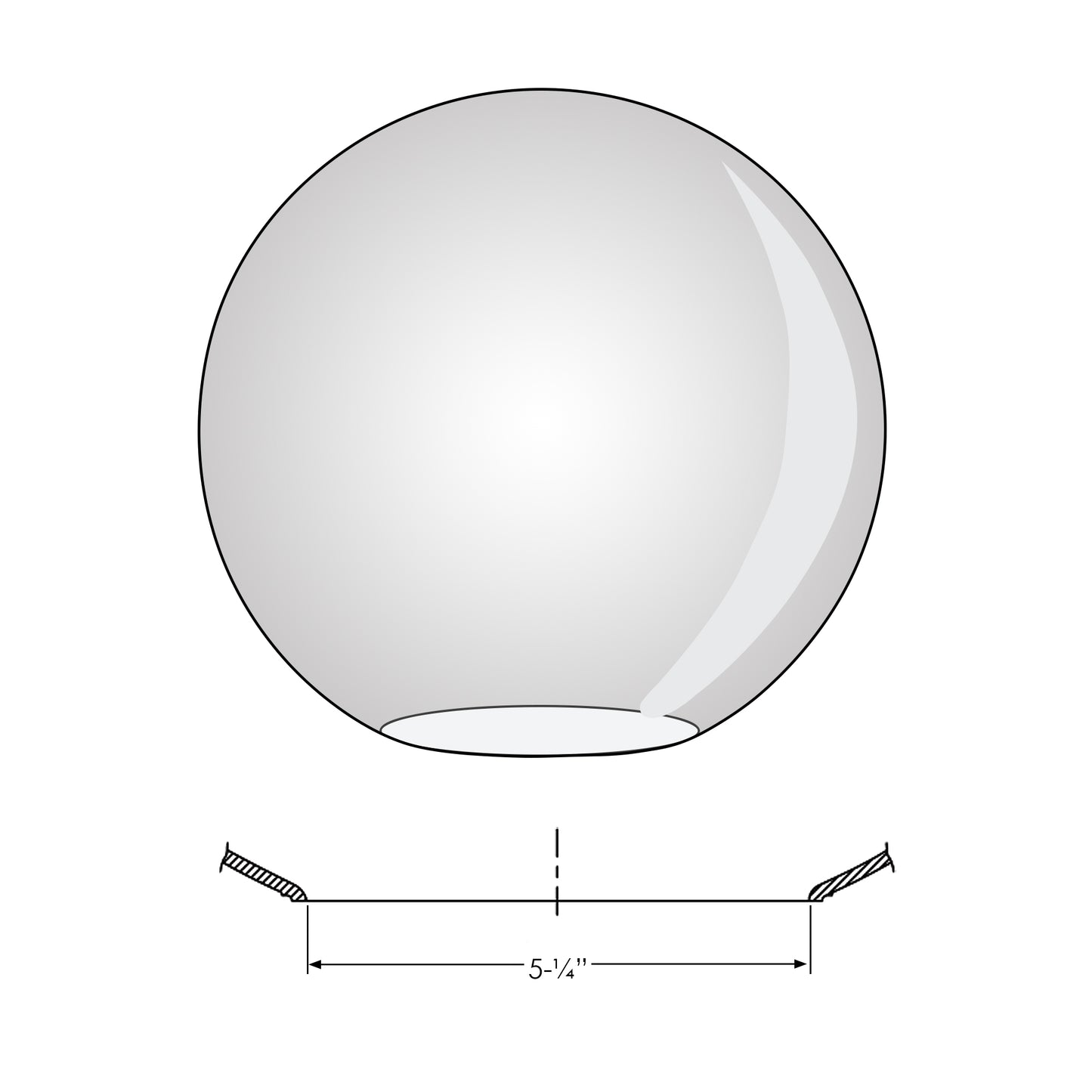 12" Diameter White Acrylic Globe with 5-1/4" Opening