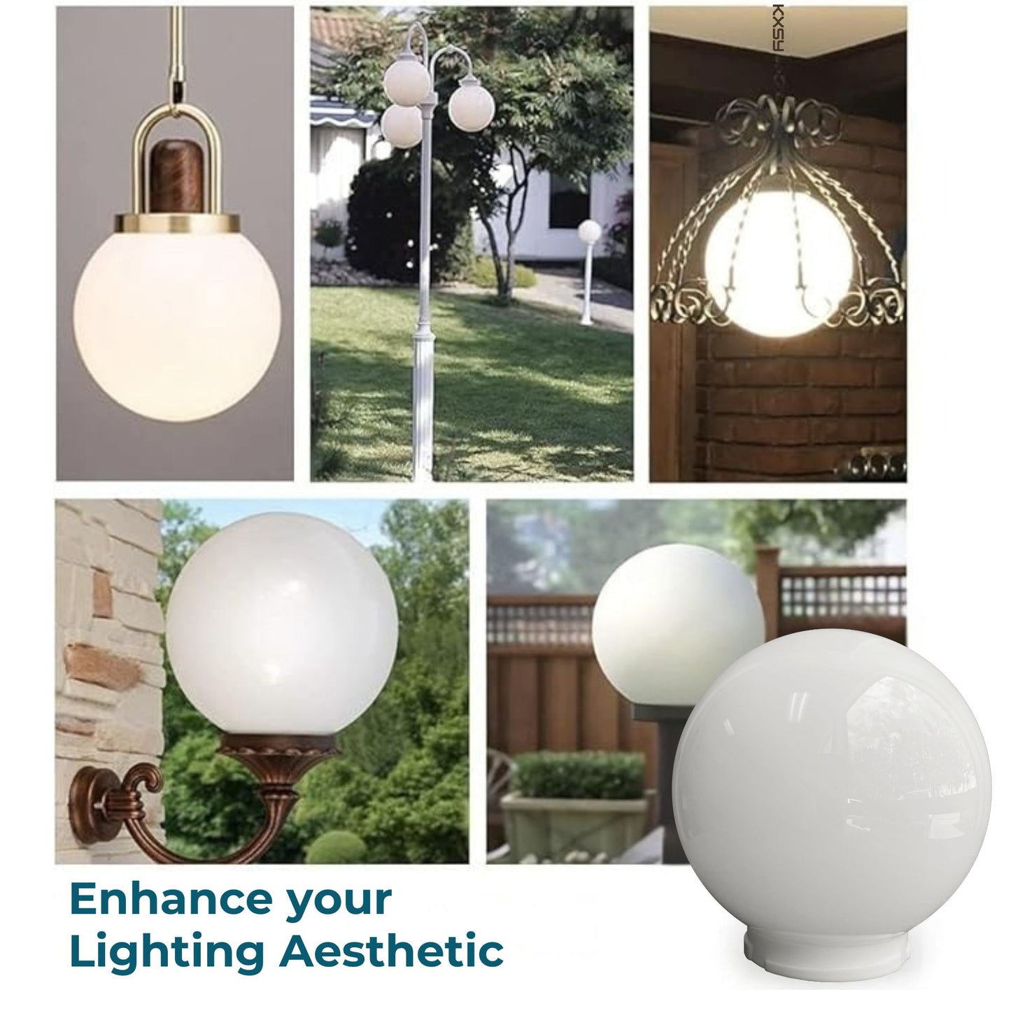 6" Diameter White Acrylic Globe with 3-1/8" Neck