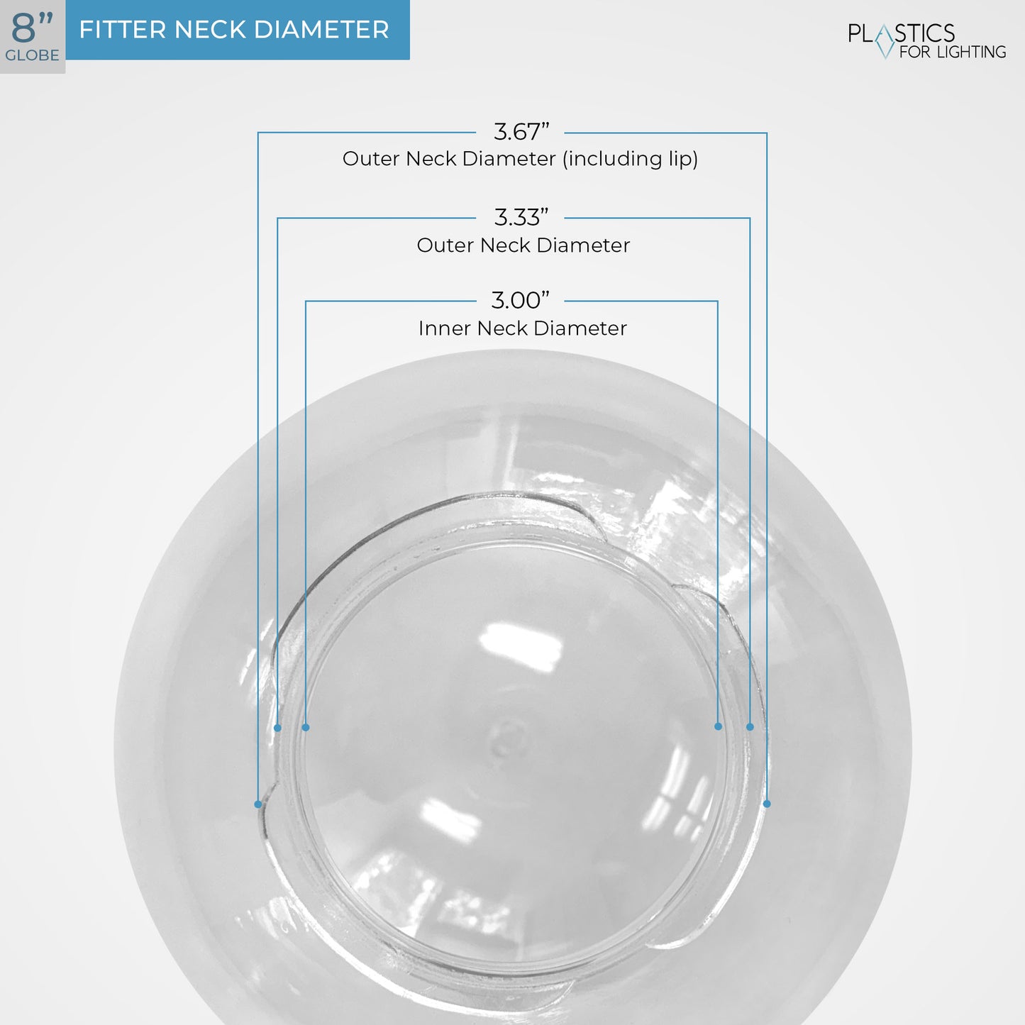 8", 10", 12" Diameter Diameter Clear Acrylic Globe with 4" Neck