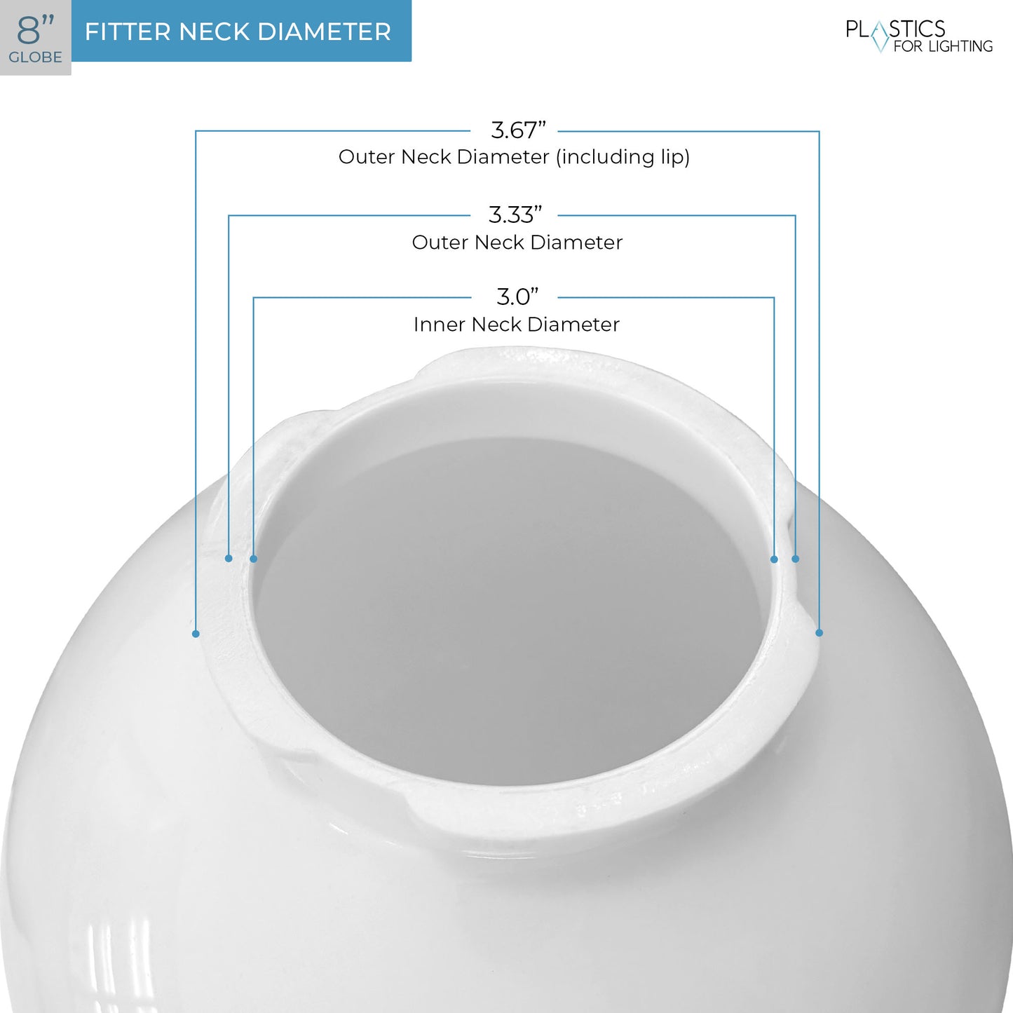 8", 10", 12" Diameter White Acrylic Globe with 4" Neck